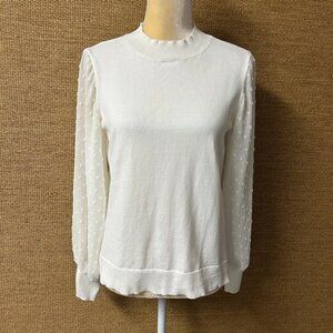 CeCe Sweater Women's XS White Sheer Swiss Dot Balloon Sleeves